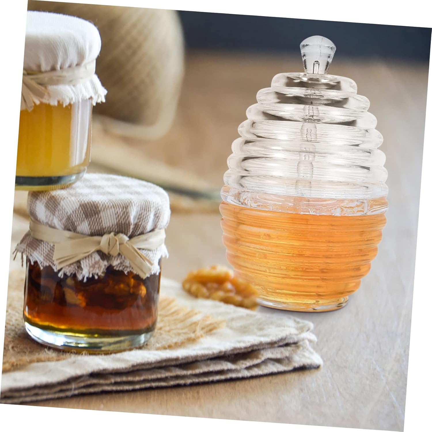 1 Set Syrup Honey Pot Stirring Home Clear Beehive Rod Jar Cover Reusable Lids Ml Kitchen with Household Lid Dipper Juice Sugar Acrylic Dispenser Ps Containers Container jar (Color : Tr (Colo