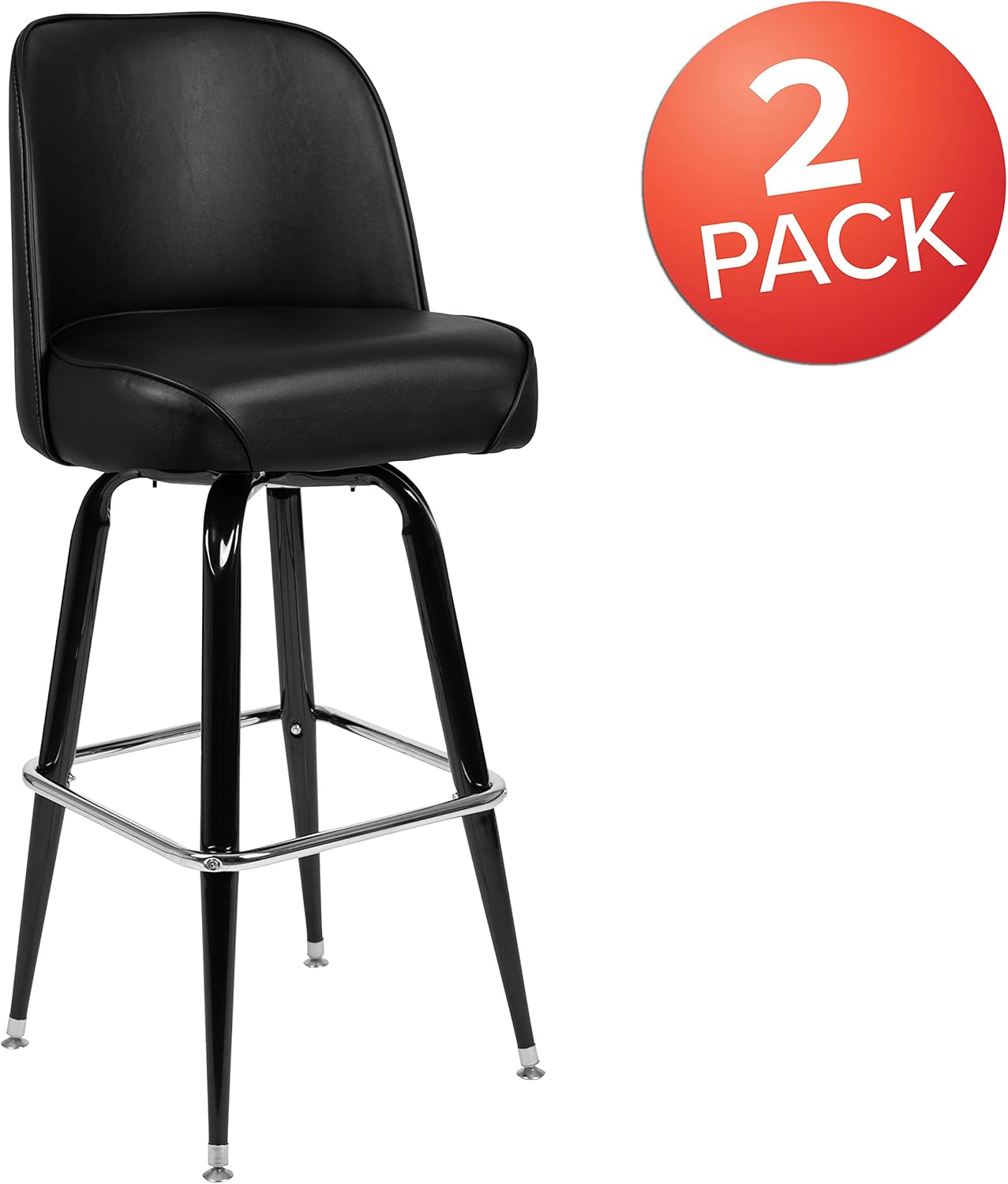 Flash Furniture James 2 Pack Metal Barstool with Upholstered Swivel BucketSeat and Integrated Footrest