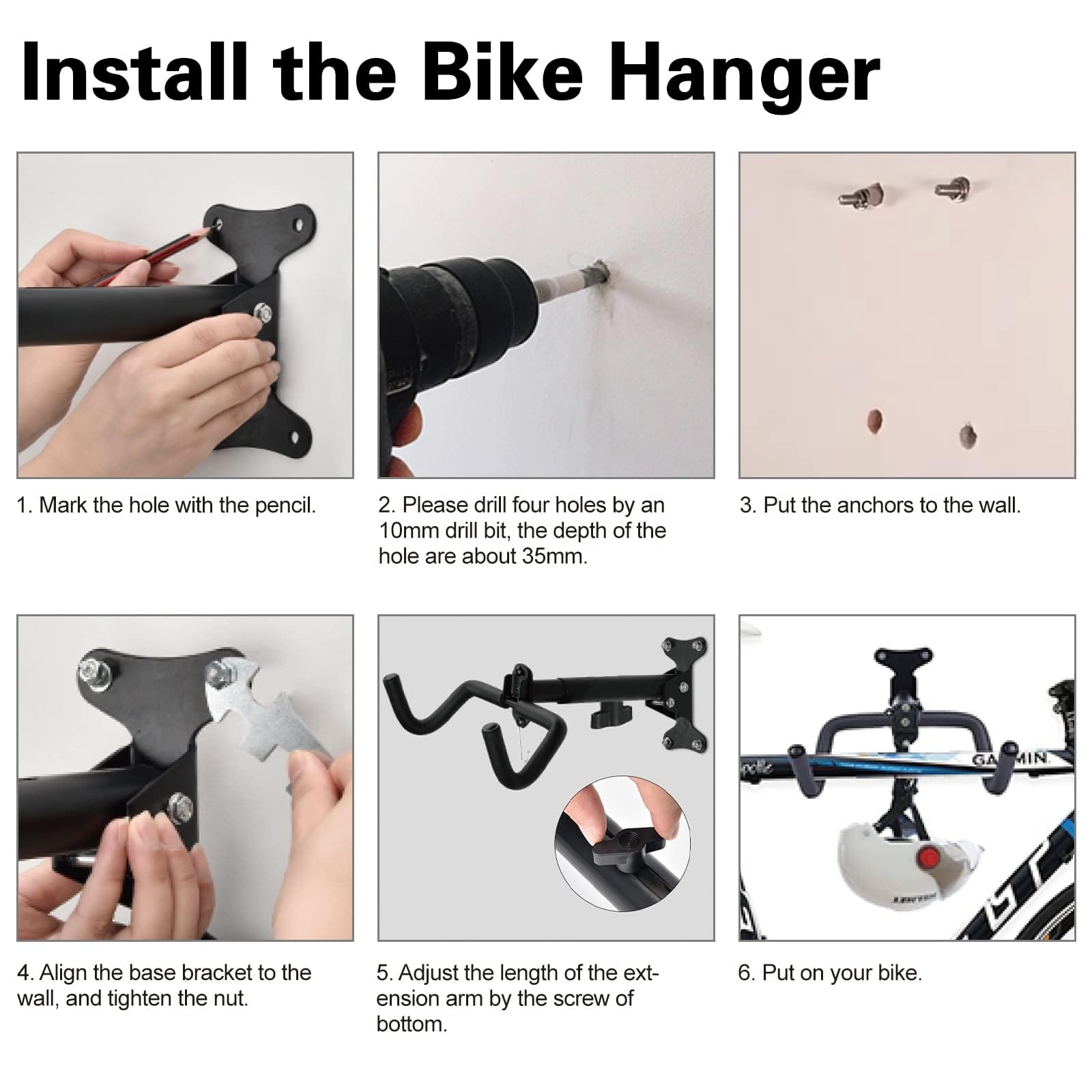 HASTHIP® Bicycle Wall Mount Stand, Heavy Duty BikeHanger for Home & Garage, Foldable Retractable Wall Mounted Rack Cycle Hanger Mount Rack for Indoor & Outdoor Storage Hanging Stand MTB Cycle 4