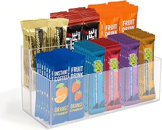 Acrylic Drink Packet Organizer, Clear 6-Compartment Water Flavor Packet Holder & Drink Mix Organizer for Tea Bags, Sugar, Coffee Bar | Ideal Pantry & Coffee Bar Storage Solution