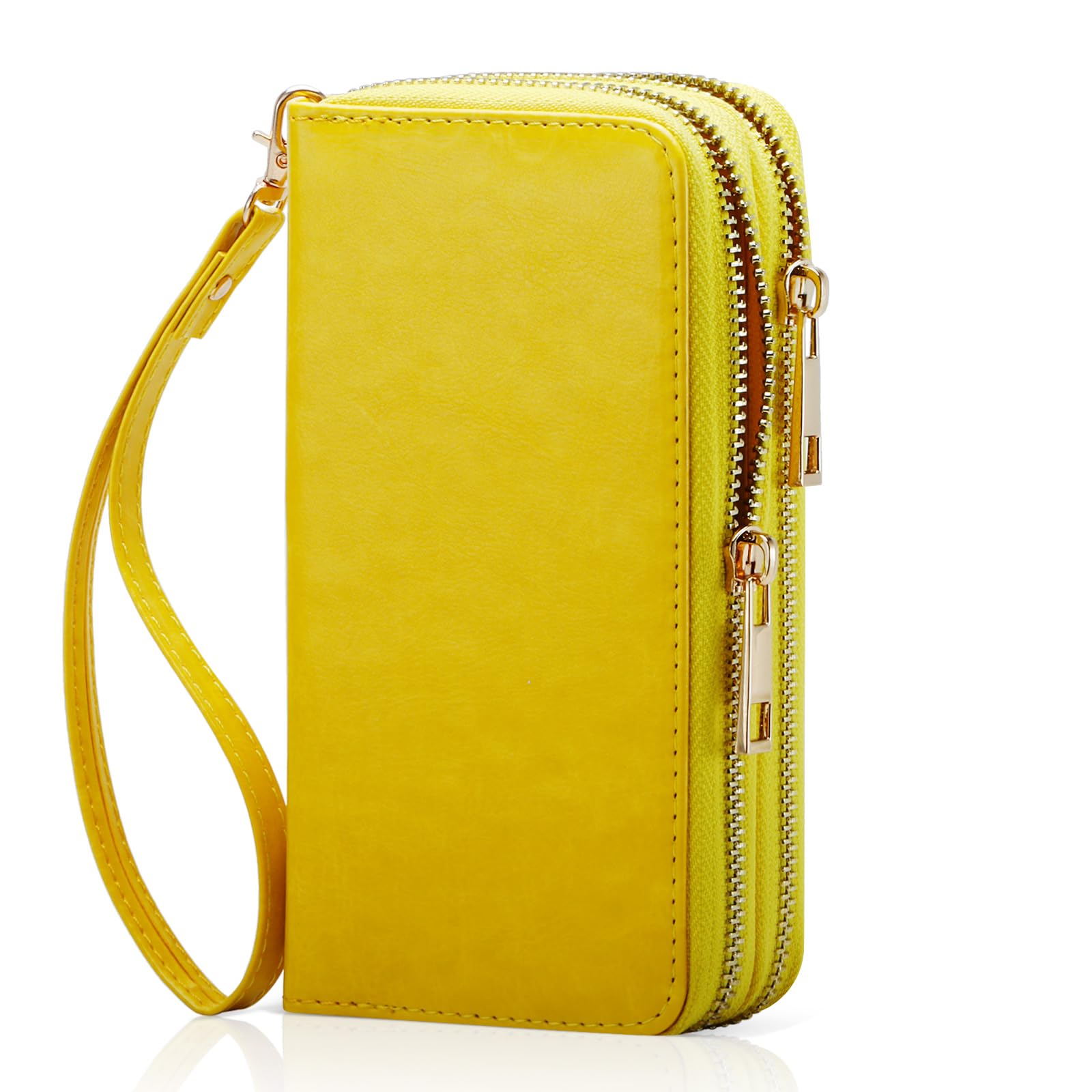 Double Zipper Wallet for Woman Clutch Purse with Cell Phone Holder for Smartphone/Card/Coin/Cash