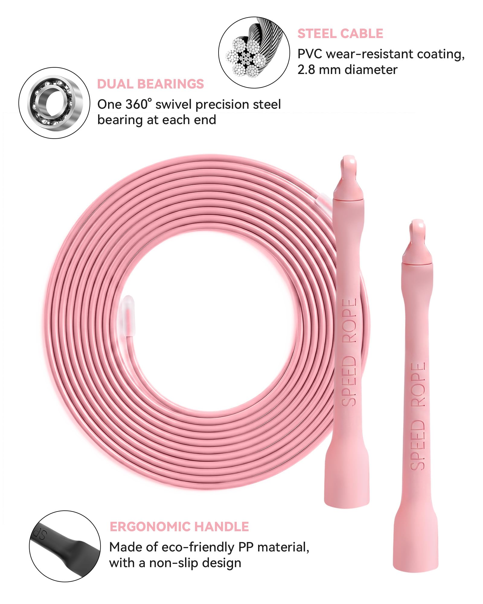 Profesjonalna skakanka Speed Jump Rope – podwójne łożyskok, regulowana linka stalowa 2,8 m, ergonomiczne uchwyty antypoślizgowe, lekka i wydajna skakanka do fitnessu, boksu i treningu siłowego