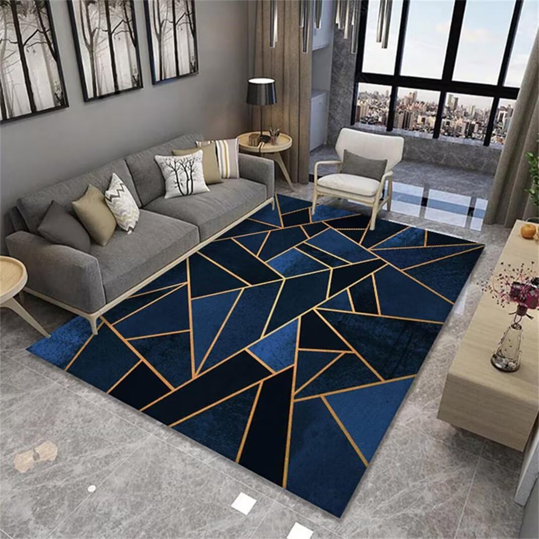 Tapis moderne sa bleu 180x250cm aux finitions soignées pour intérieur raffiné