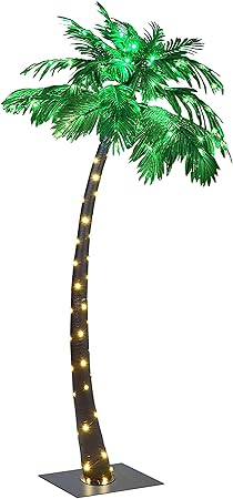 LIGHTSHARE 7FT Lighted Palm Tree, Green LED Artificial Tree for Patio, Poolside, Tropical Summer Décor, Indoor Outdoor Use