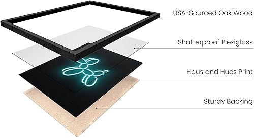 Miniatura 2 de HAUS AND HUES Póster de perro con globo de neón, arte estético de pared retro, decoración de habitación de neón genial (marco negro, 12 x 16)