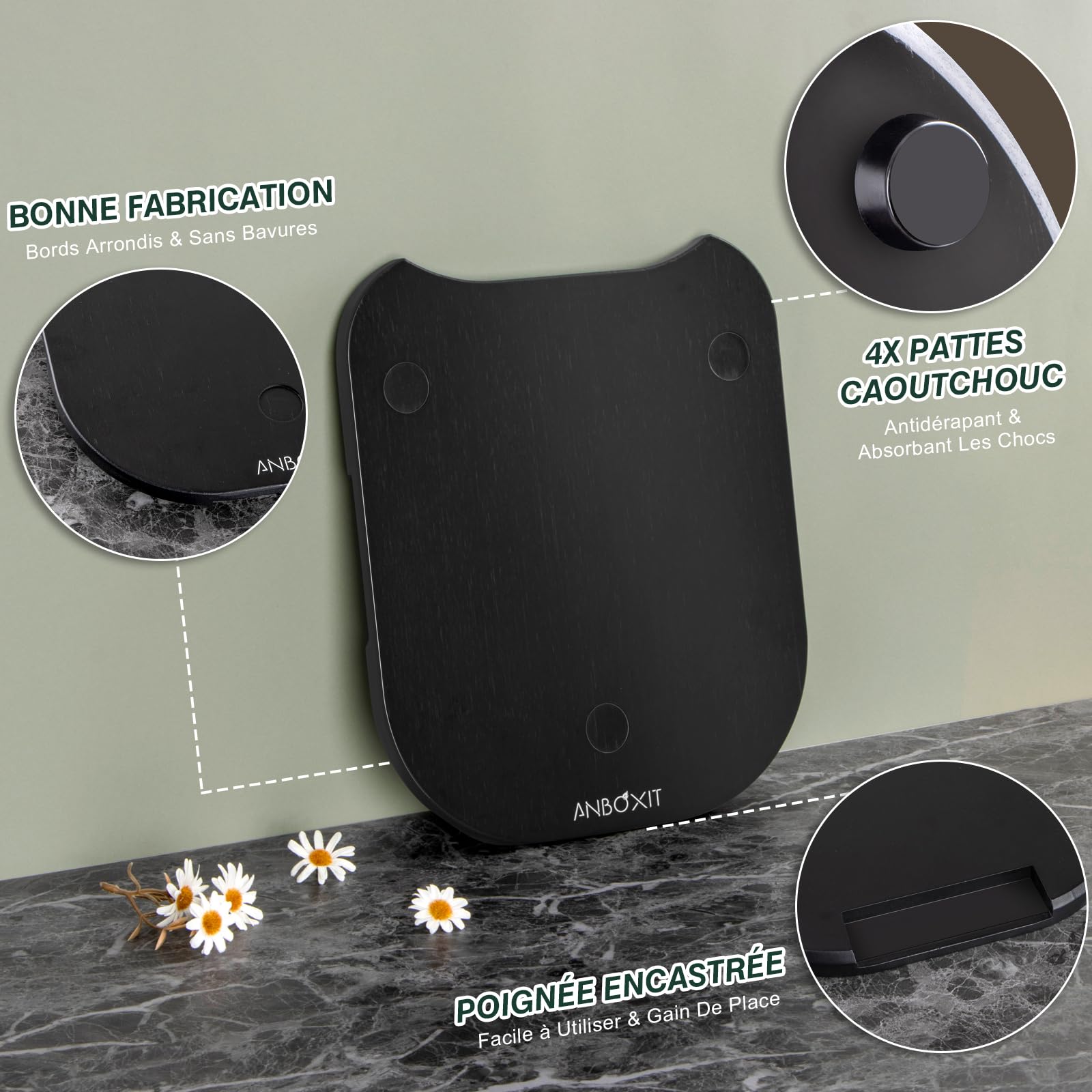 ANBOXIT Planche Coulissante pour Thermomix TM6/TM5, Planche Support pour Thermomix, Bambou Bois Plateau/Slider pour Thermomix - Noir