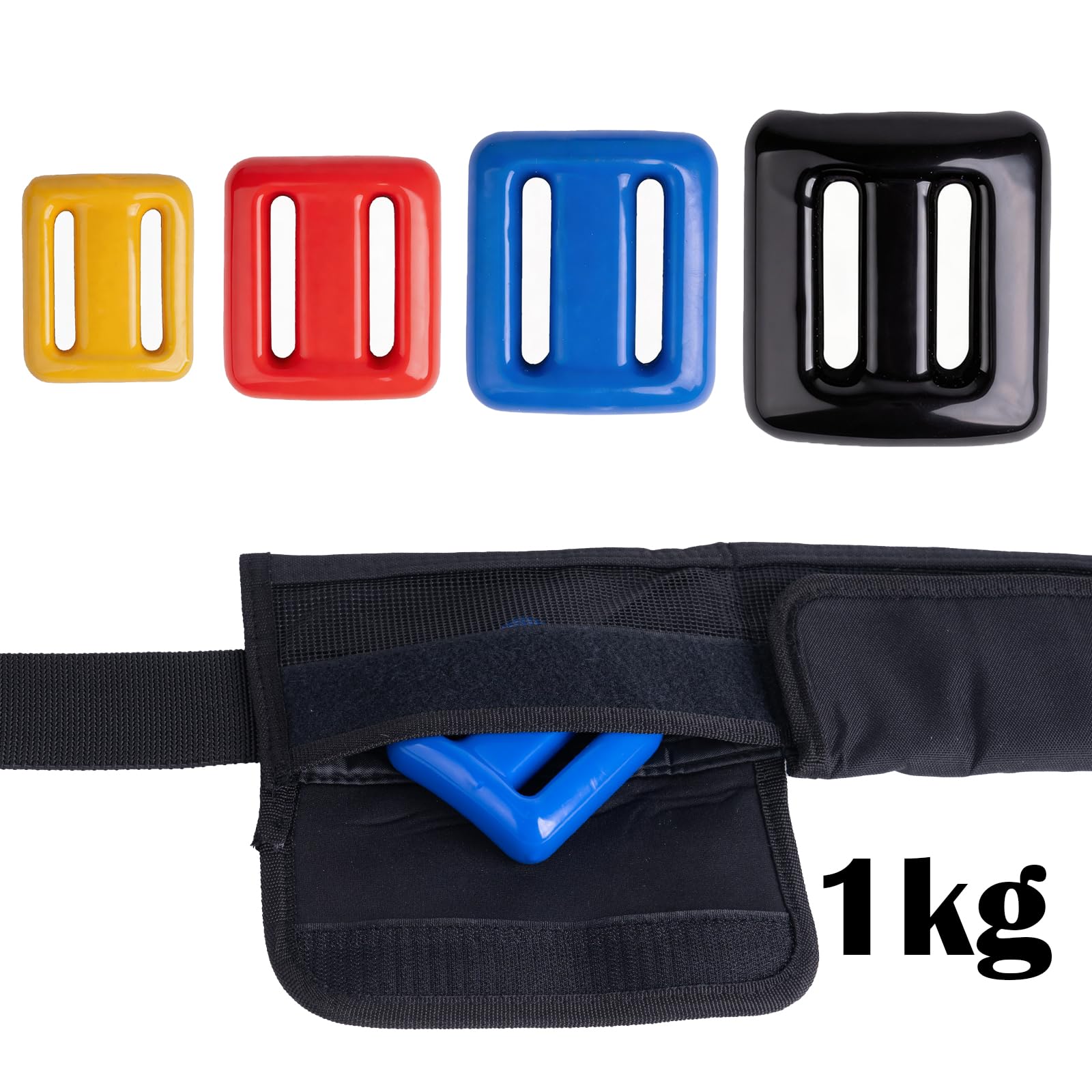 Pesi per immersioni rivestiti in vinile, 4 pezzi da 0,5 a 2 kg, con 4 tasche, cintura con fibbia a sgancio rapido, utilizzato per apnea, pesca subacquea e immersioni subacquee, misura per