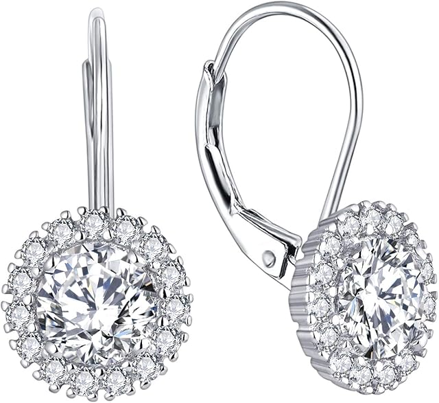 JO WISDOM Women Earrings,925 Sterling Silver Leverback Drop & Dangle Earrings with 3A Cubic Zirconia with White Gold Plated,Jewellery for Women