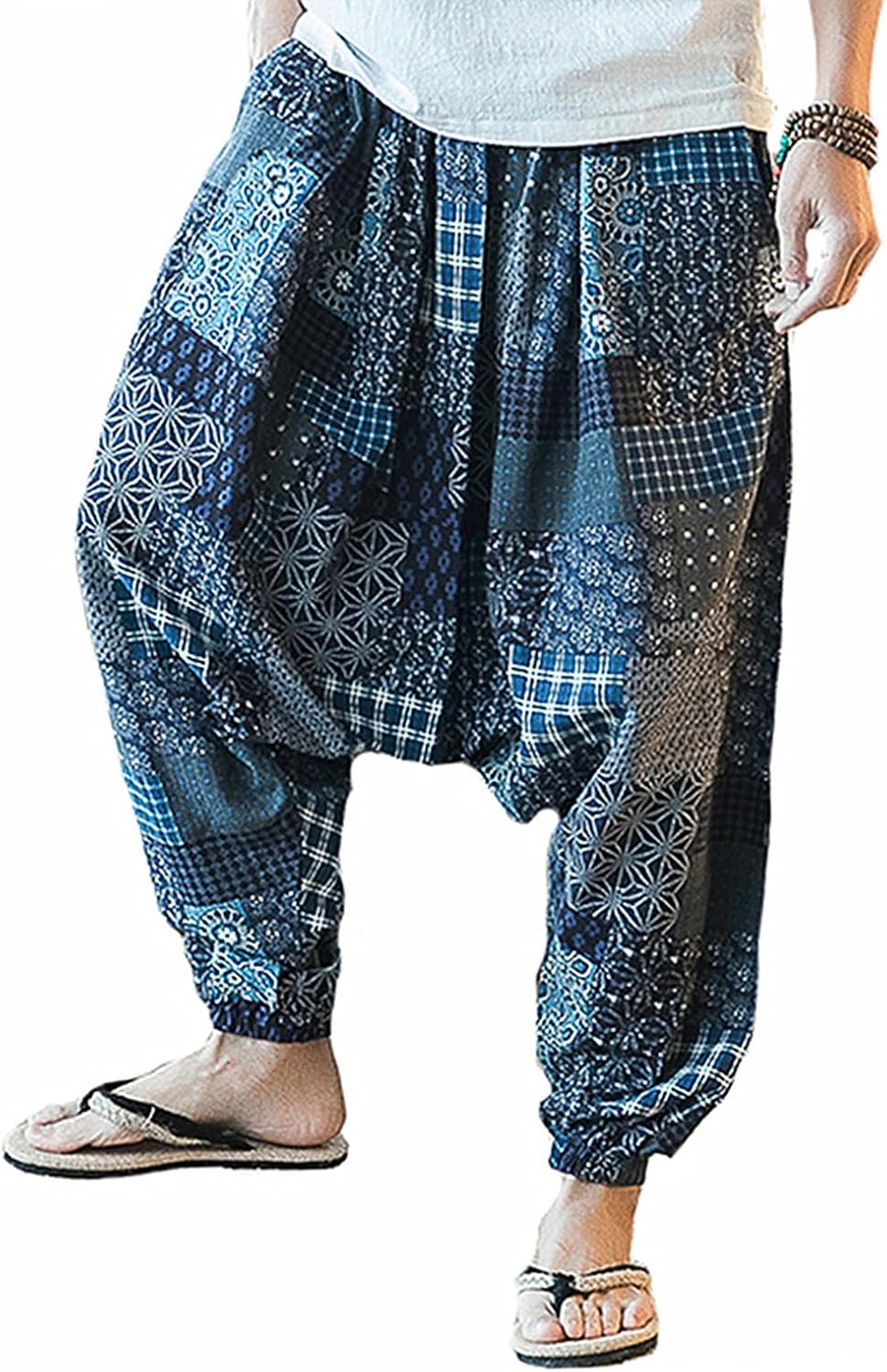 perdontoo Mens Womens Harem Pants Loose Fit Boho Yoga Hippie Aladdin Drop Crotch Trousers - Image 2