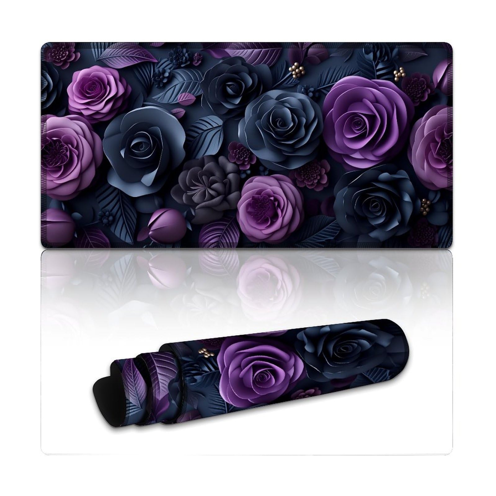 Floral Large Mouse Pad 12"×24" inch Extended Gaming Mousepad Desk Mat Long Computer Keyboard Non-Slip Base Stitched Edges for Home Office Work