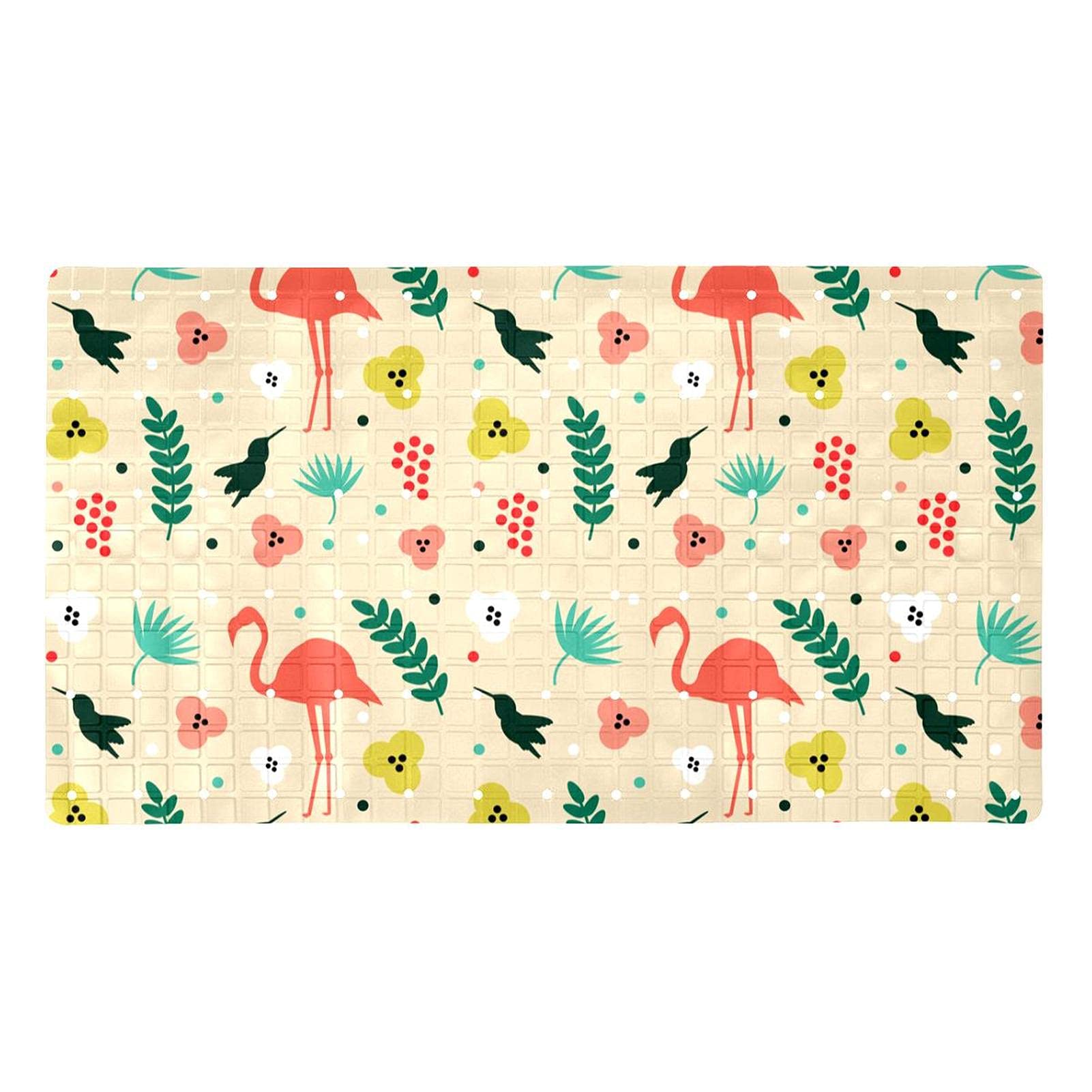 Tapis de bain antidérapant tropical jaune 39 x 70 cm lavable avec ventouses d'ancrage