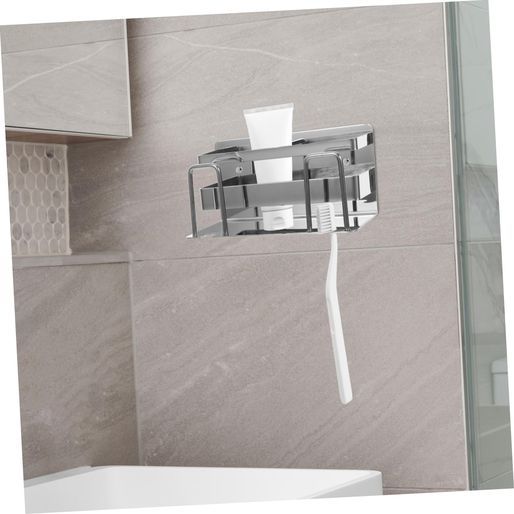 Cabilock 2 Porta Spazzolini Da Denti in Metallo Elegante Da Parete Design Senza Attrezzi Facile Da Pulire
