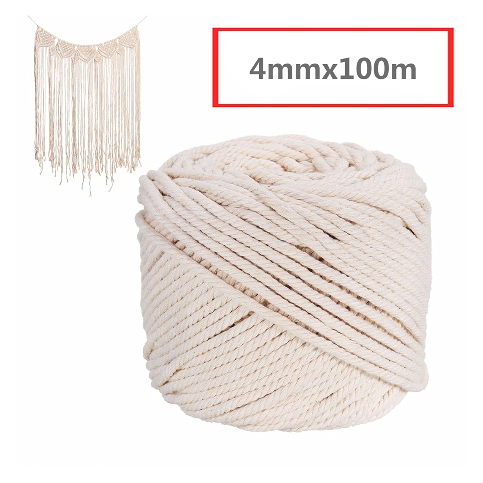 Cadena Durable Natural Beige Blanco Macrame algodón cordón Torcido Cuerda Cuerda DIY jardín Patio casero Accesorios Textiles artesanía 4mmx100m para Manualidades