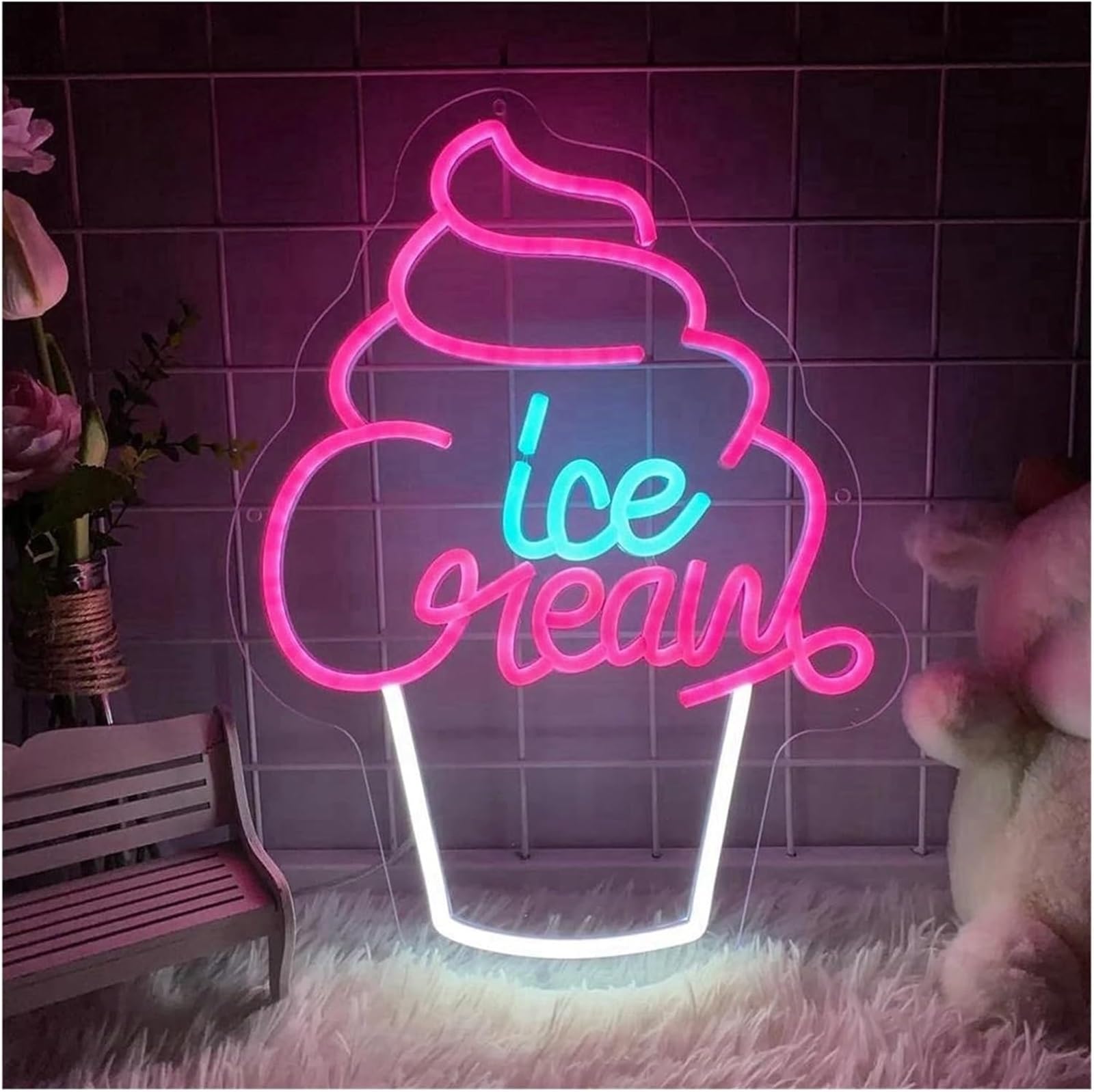 Insegna al neon con scritta "Benvenuto gelato" utilizzata per la decorazione di ristoranti, bar e negozi, 30 cm × 40