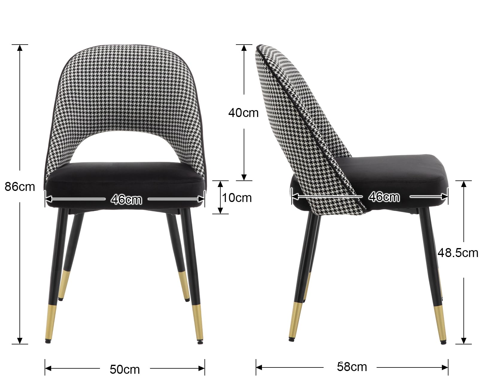 Set of 2 Velvet Dining Chairs with Hollow Back Modern Kitchen Chairs, Living Room Chairs with Metal Legs for Home/Restaurant (Black) — view 2
