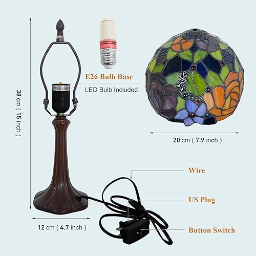 Miniatura 4 de Tiffany - Lámpara de mesa romántica de doble color con rosas hechas a mano, lámparas de escritorio de 8 pulgadas de ancho y 15 pulgadas de alto,