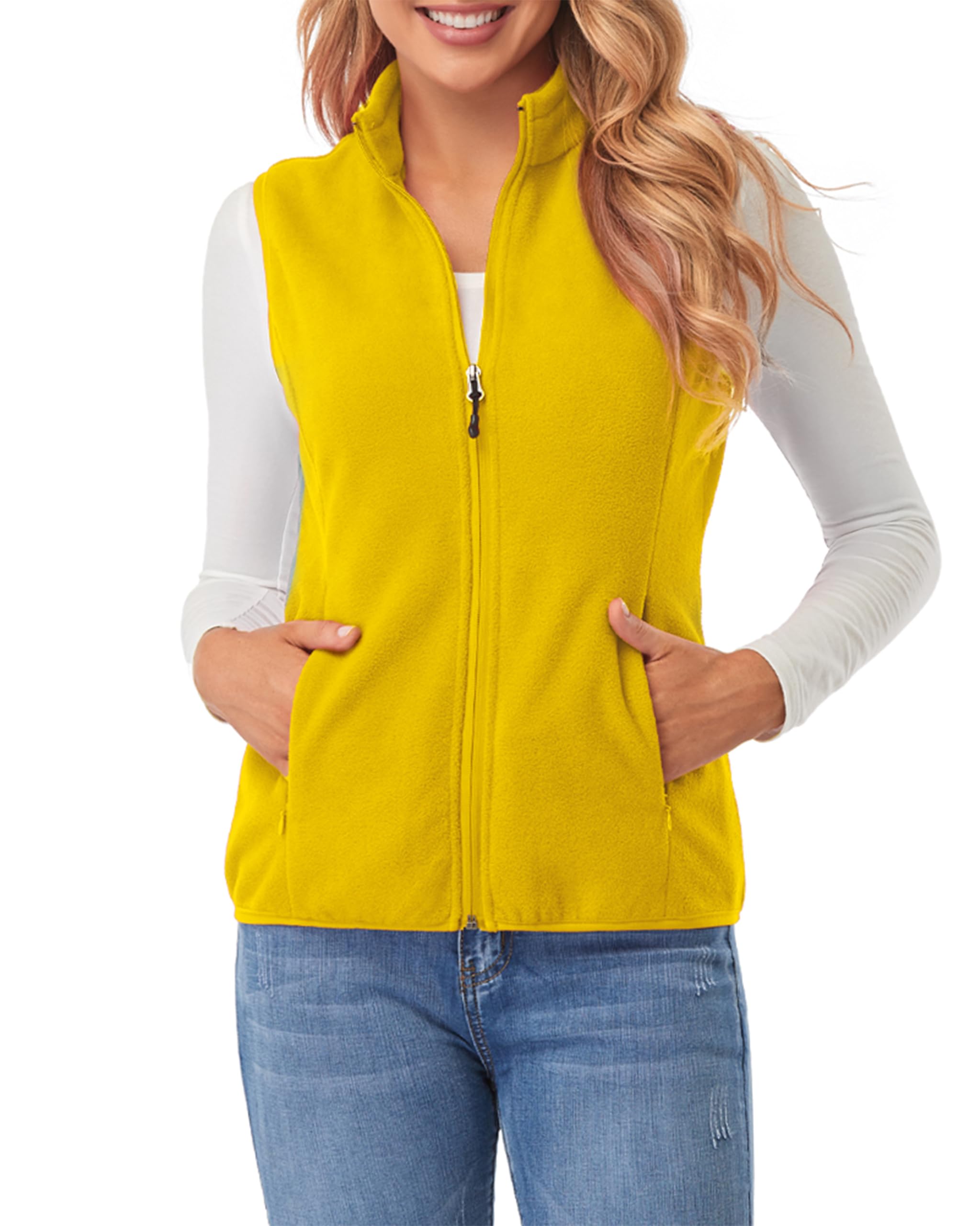 fuinloth Fleece Weste für Damen, Leicht Ärmellose Standkragen mit Reißverschlusstaschen