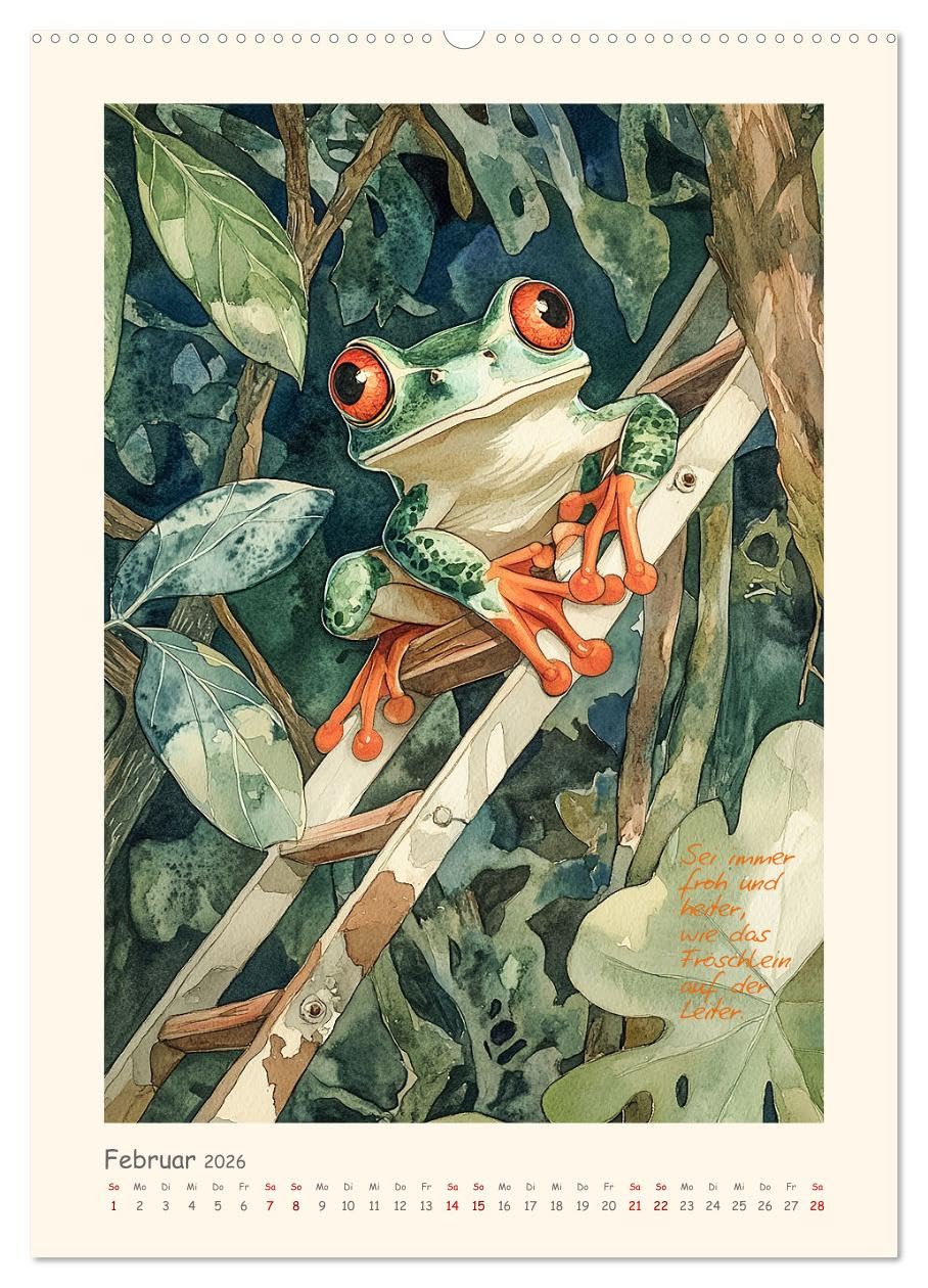 Liebenswerte Tierillustrationen (Wandkalender 2026 DIN A2 hoch), CALVENDO Monatskalender: Gezeichnete Tierdarstellungen und herzige Sprüche - KI generiert (CALVENDO Tiere)