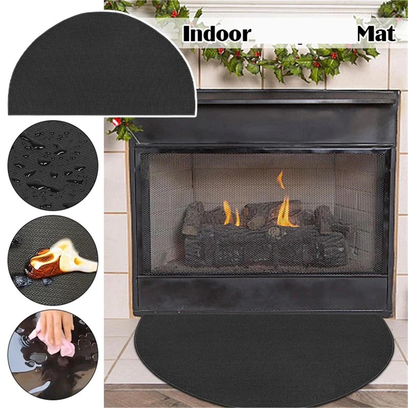 Hearth Rugs Tappeti for focolare Tappeto for camino da pavimento semicircolare Tappetino antiscivolo in fibra di vetro a 2 strati Stufa for interni ed esterni(106X61CM)