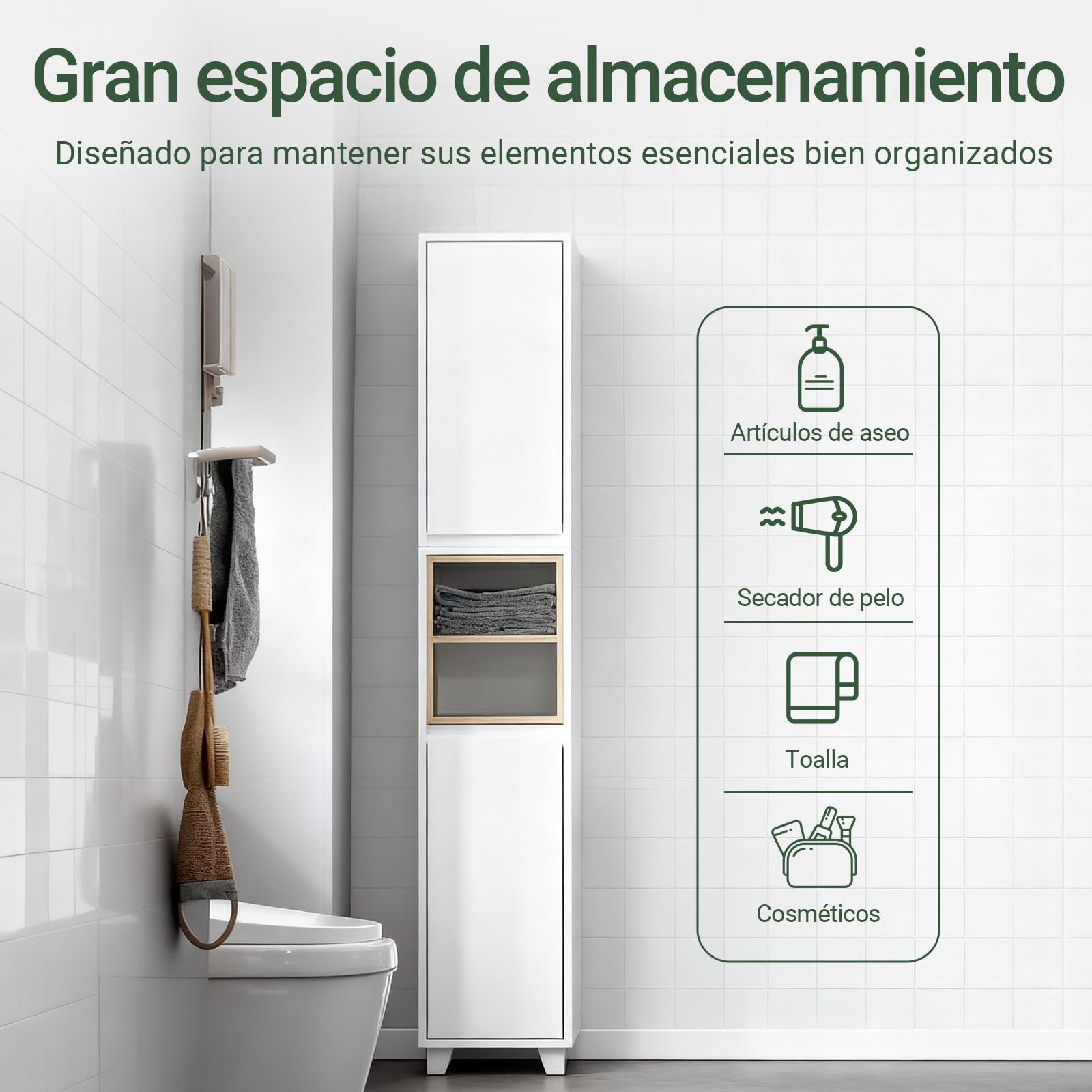SoBuy Mueble Baño Estrecho con Puertas y Baldas Abiertas 30x170x30 cm | Armario Estrecho y Alto Blanca de MDF/PB Mueble Auxiliar Baño con Estantes Ajustables para Almacenaje BZR147-W