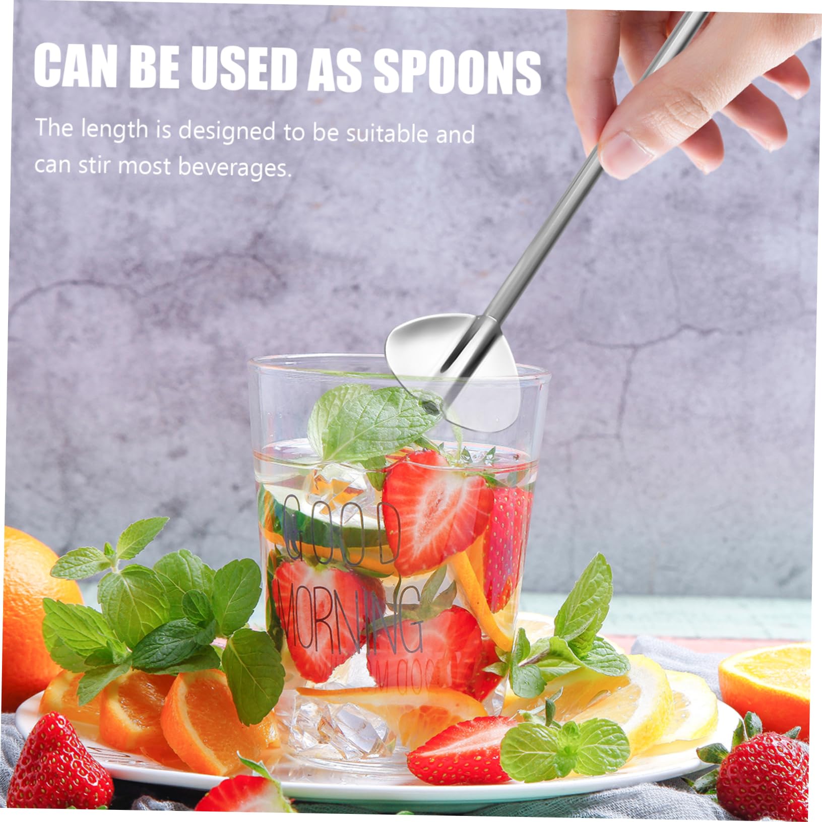 MOLUCKFU Silver Spoon Straws 6pcs Stainless Steel Filter Straw Spoons for Drinks