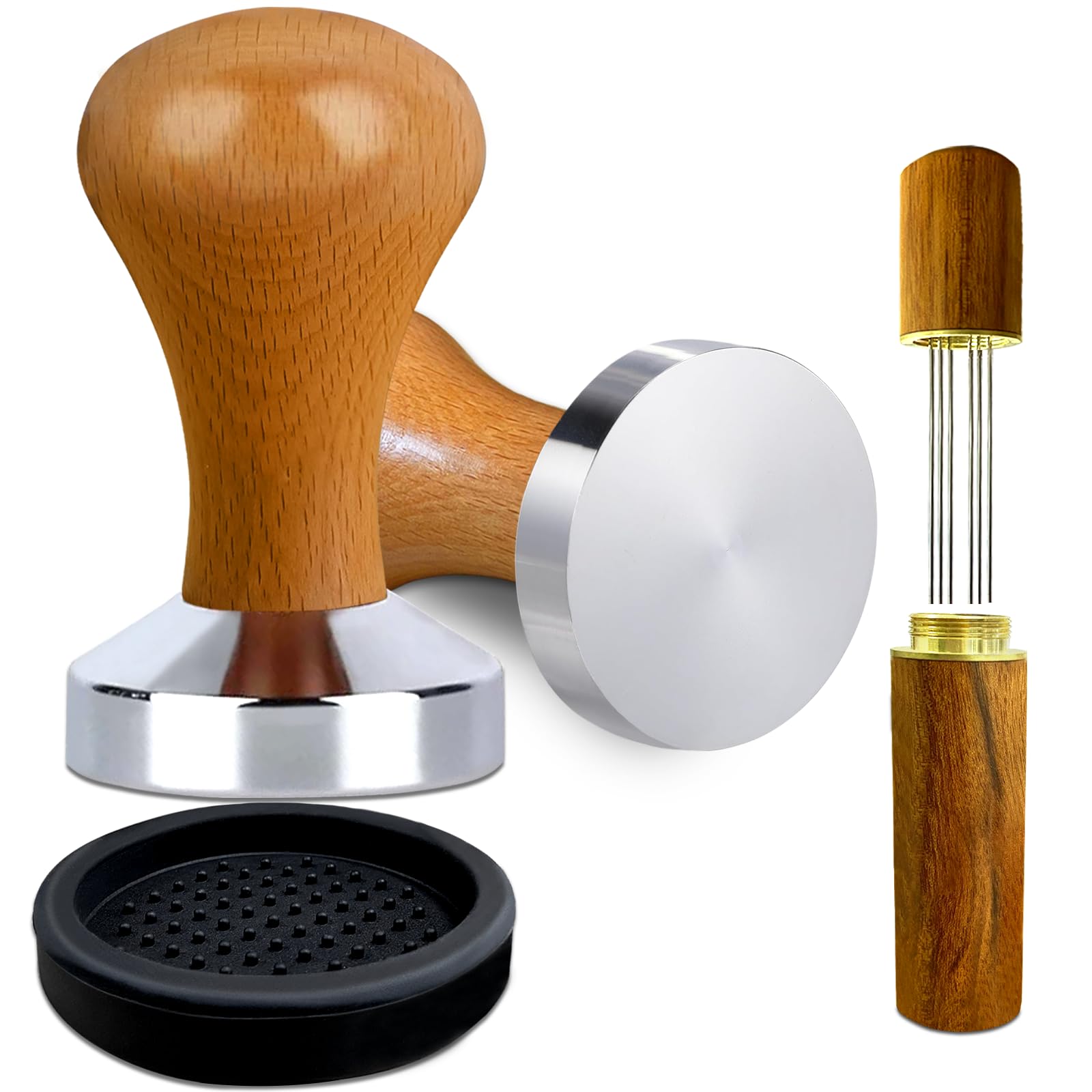 Yeelan Espresso Tamper 51mm WDT Tool Espresso,Wood Coffee Tamper with Silicone Tamper Mat,Espresso Coffee Stirrer,Espresso Tamper Set for Barista Espresso Accessories