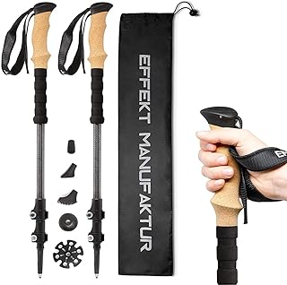Effekt Manufaktur Carbon Fibre Hiking Poles - Collapsible Trekking Poles for Hiking with Cork Handle - Adjustable, Telescopic and Portable Nordic Walking Canes with Quick Locks