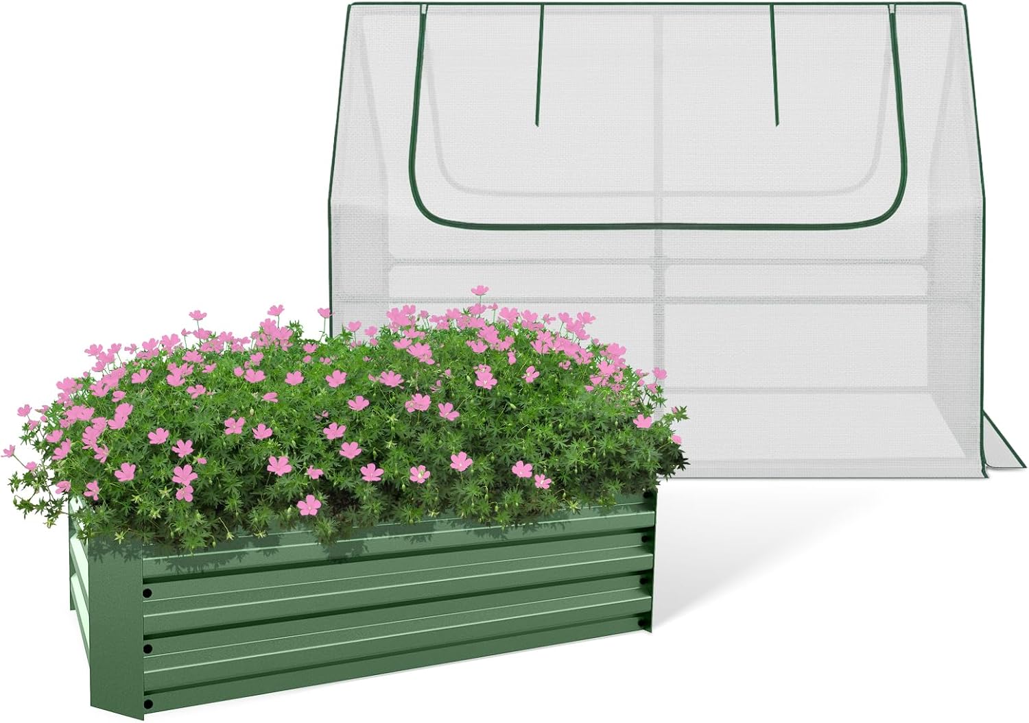 BPS Raised Garden Bed Set, 4x2x1 FT Metal Bottomless Flower Bed with PE Cover for Outdoor Planting, White