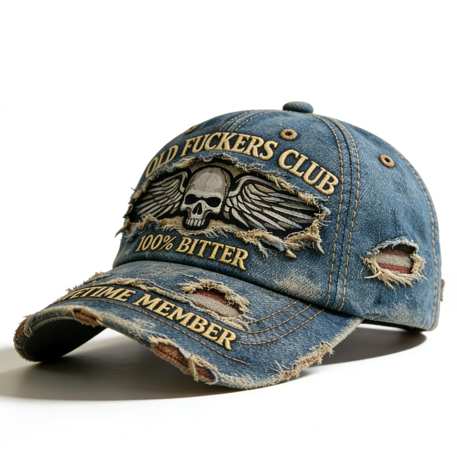 Old Fuckers Club - vintage czapka z daszkiem, 100% gorzki dożywotni członek, ręcznie robiona haftowana czapka z daszkiem, regulowana postarzana czarna zabawna czapka