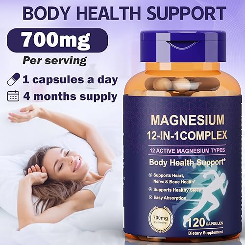 Miniatura 5 de Suplemento Complejo de Magnesio 700mg - Apoya el sueño, los músculos, la energía, los huesos y la salud general - Glicinato de magnesio, citrato,