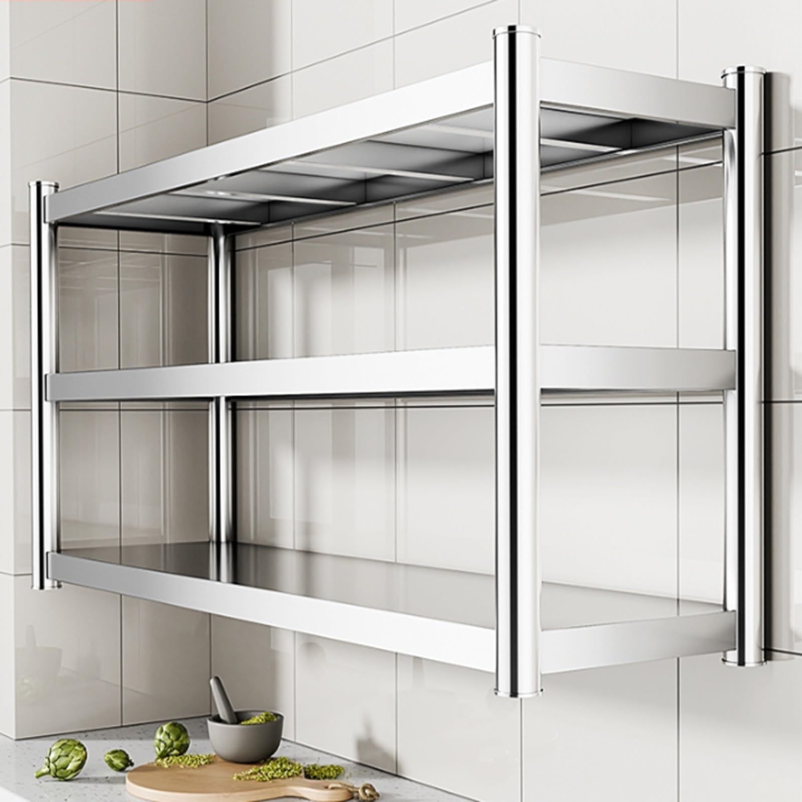 Scaffale da parete in acciaio inox, soluzione multiuso per cucina, bagno, garage, bar, scuola, durevole e salvaspazio, facile accesso
