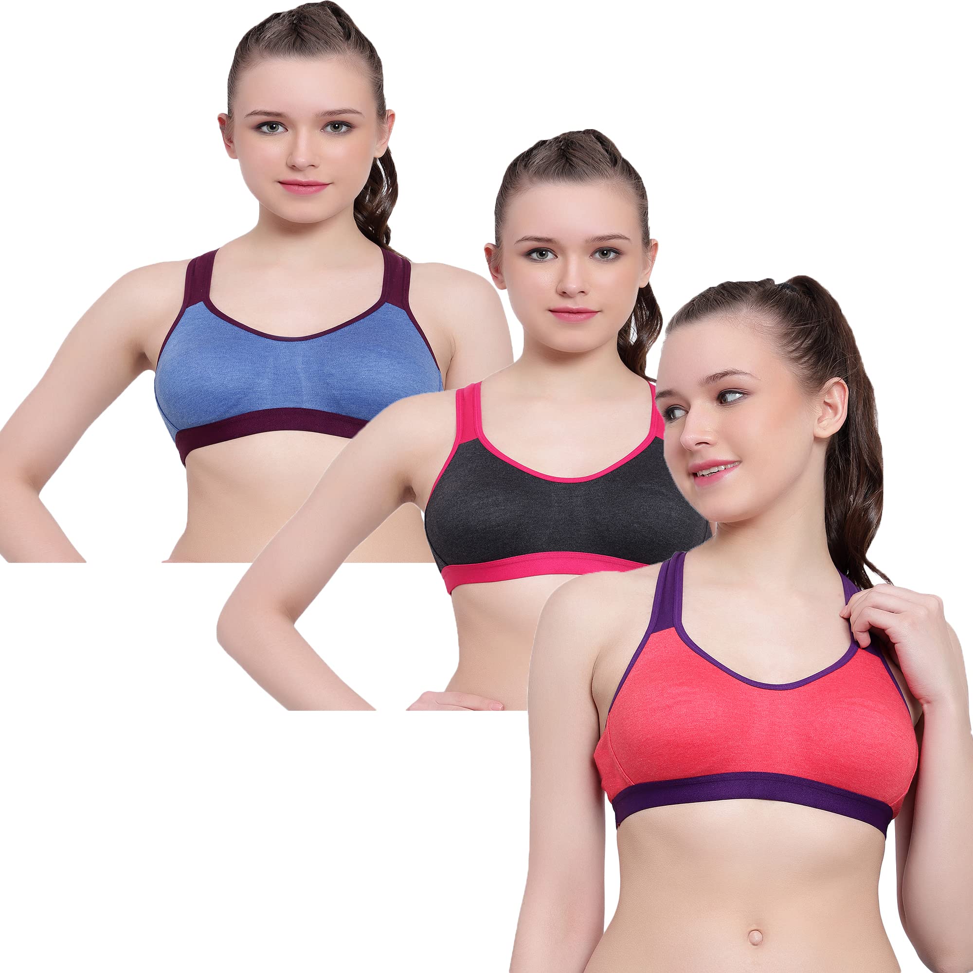 Women's Poly Cotton Non-Padded Wire Free Full Coverage Medium Impact Everyday Sport Bra-picture-31