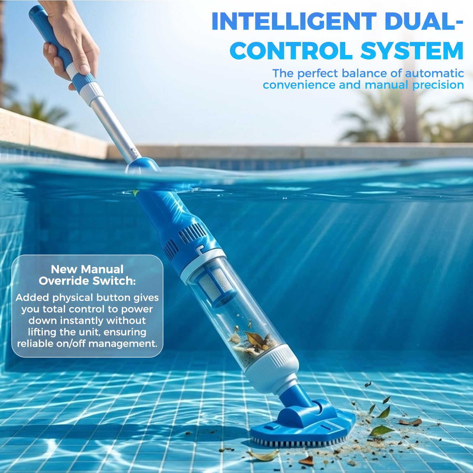 Aspirateur de Piscine sans Fil, 3 en 1 Nettoyeur Électrique à Batterie Rechargeable, Autonomie 70 Min, Aspirateur Piscine pour Spa, Bain à Remous, Piscine Hors-Sol et Enterrée, Bleu