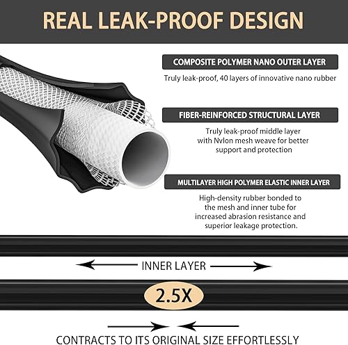Miniatura 2 de Manguera de jardín de 100 pies, manguera de jardín flexible expandible a prueba de fugas con 40 capas de innovador nano caucho, versión
