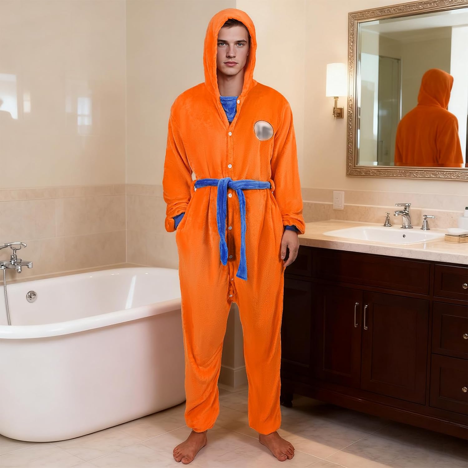 Anime Onesie for Adult Men Cosplay Costume Pajamas Flannel One Piece with Hood Belt Halloween Christmas Outfit