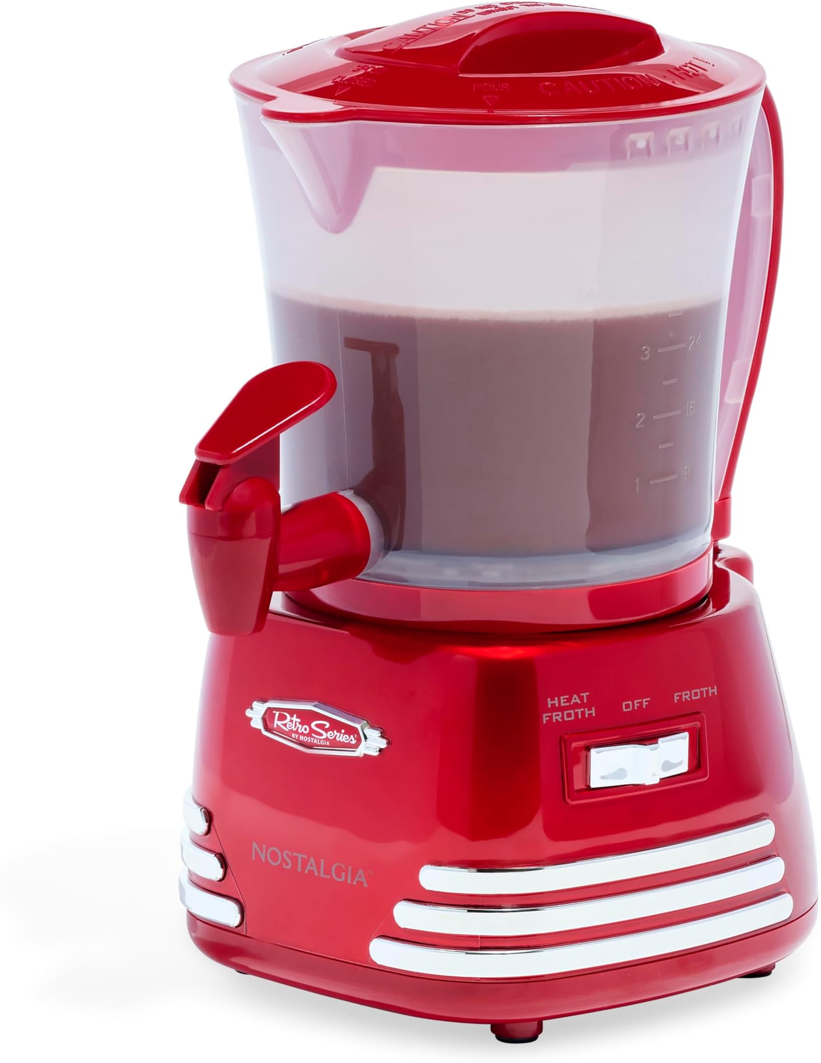 HCM700RETRORED Retro 32-Ounce Hot Chocolate, Milk Frother, Cappuccino,Latte Maker and Dispenser