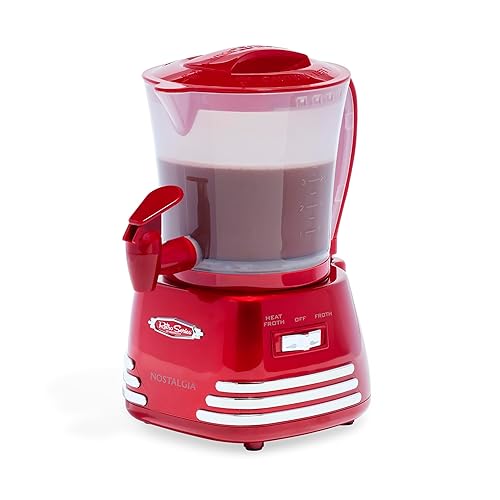Nostalgia Retro Frother and Hot Chocolate Maker and Dispenser, 32 Oz, for Coffees, Lattes, Cappuccinos, Red - Red