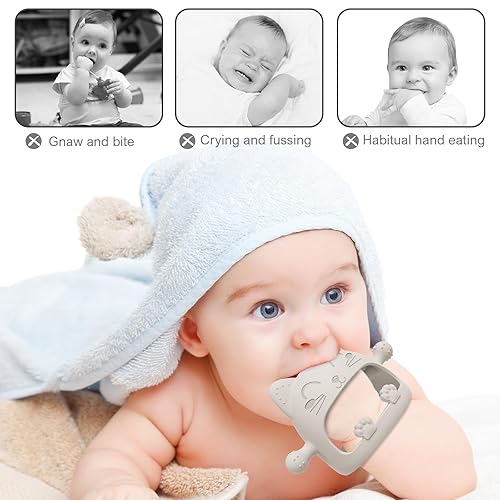 Miniatura 4 de Paquete de 2 juguetes mordedores para bebés, juguetes de dentición de silicona para bebés de 0 a 6 meses, juguetes masticables que nunca se caen