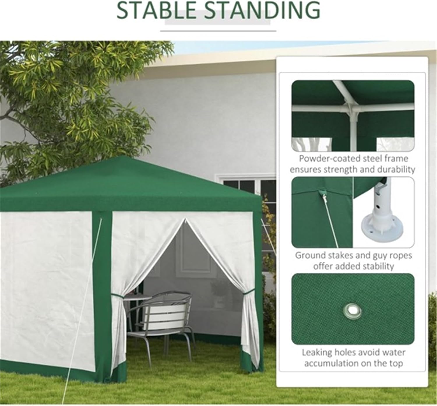 Camping Tent, Tent, Patio Gazebo, Outdoor Camping, 2 Zipper Doors, 6 Drainage Holes on Top, Perfect for Backyard and Parties, Sporting Events, Green