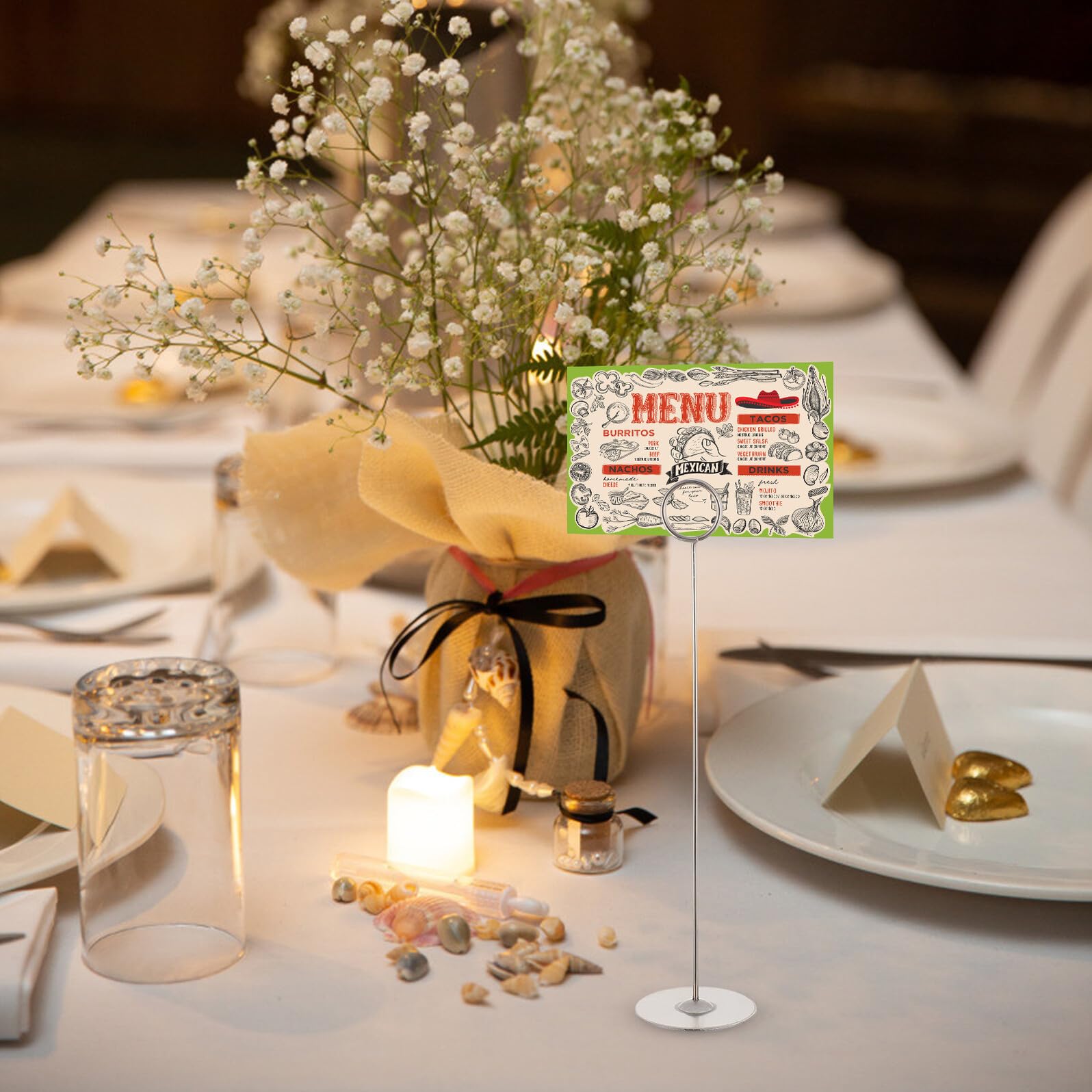 Housoutil 5 Pièces Lot de Porte-Cartes de Table Acier Inoxydable Épais Support Stable pour Numéros de Table Menus Cartes de Commande pour Mariage Anniversaire et Fêtes