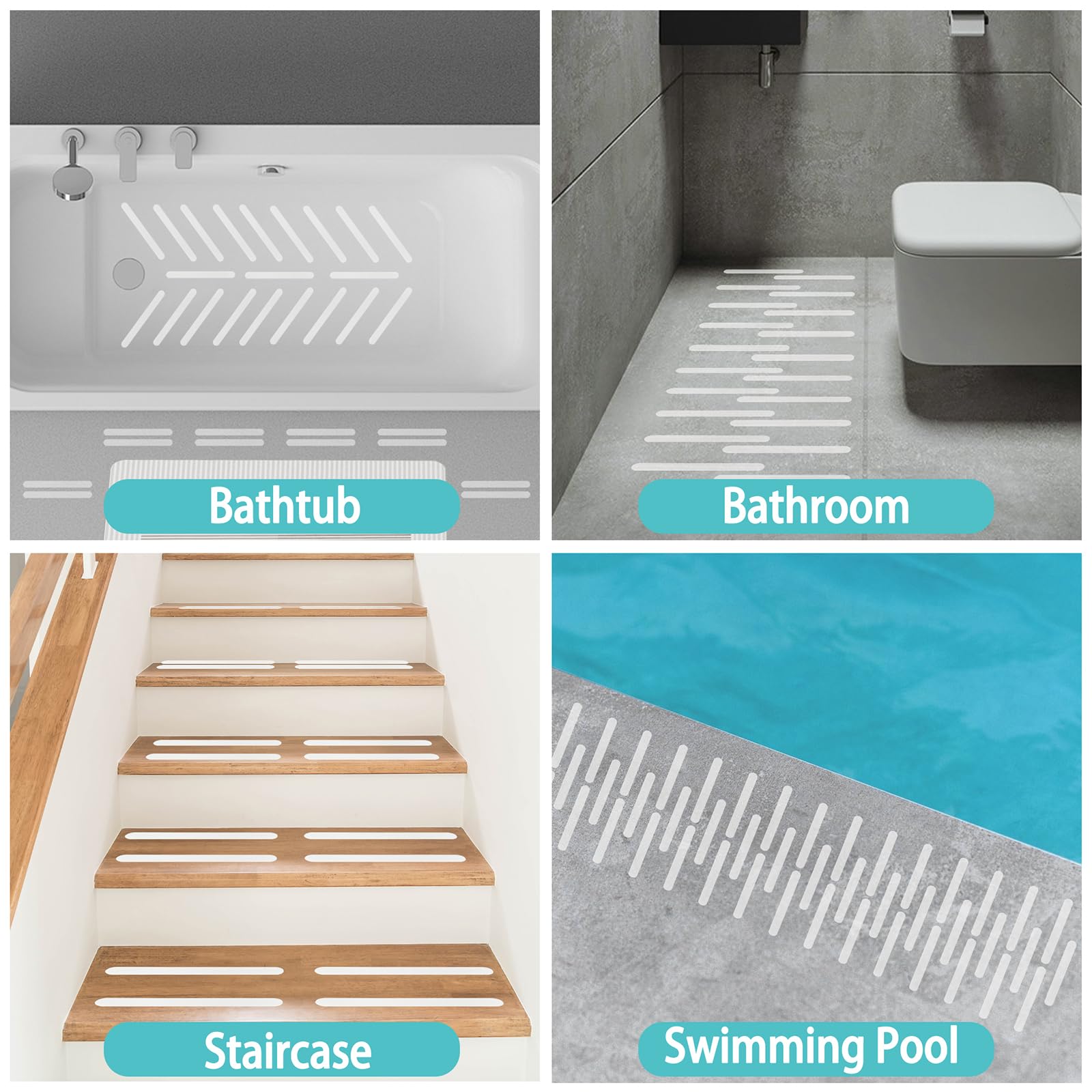 24 Stück Sicherheits-Badewannenstreifen, selbstklebend, rutschfeste Badewannen-Aufkleber, rutschfeste Duschaufkleber, Sicherheits-Klebestreifen für Heimwerker, Treppen, Boden (weiß)