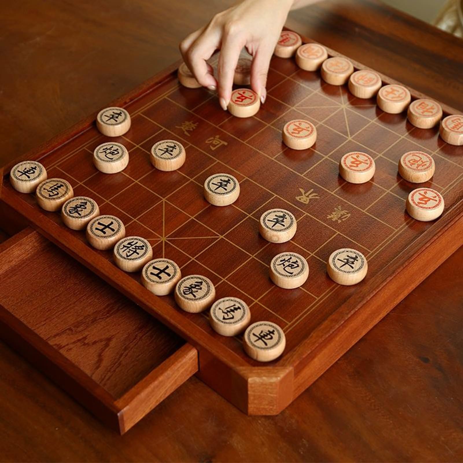 Jeu d'échecs et de Dames Chinois avec tiroir de Rangement, Xiangqi magnétique Portable 2 en 1, Jeux d'échecs et de Dames, Jeux de société, Jeux de stratégie, Jeu de Voyage(Size:11.8 x 10.6 x 1.6in)
