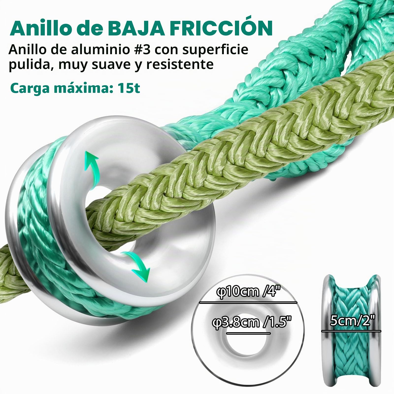 Correa de anillo de aparejo, cuerda arborista de 1.2 pulgadas x 6 pies con anillo de baja fricción, carga máxima de 15 t, ajuste de 7 bolsillos, eslingas de escalada, equipo de arborista, gran anclaje
