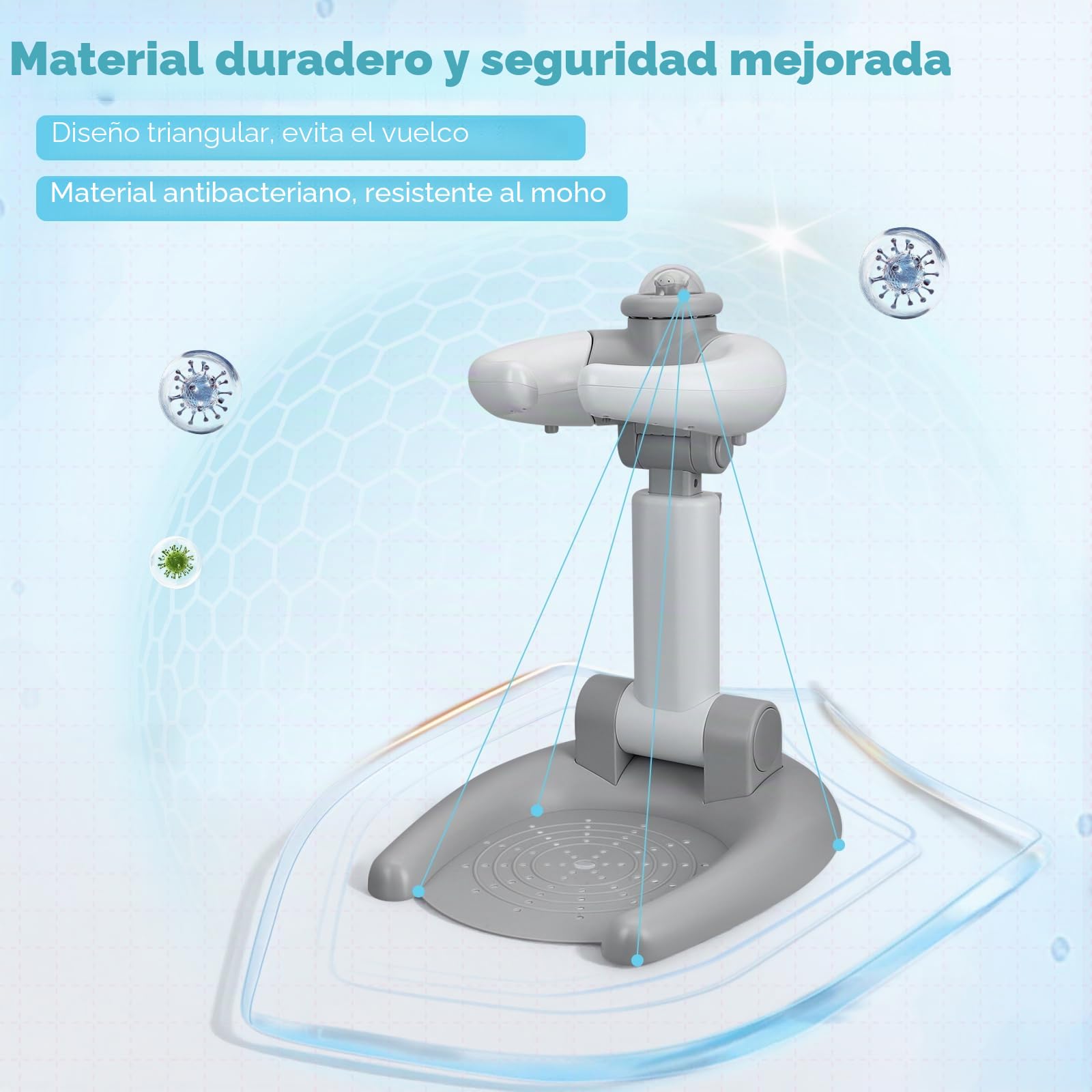 Soporte de ducha ajustable para niños, soporte para ducha de bebé, plegable 2 en 1, con taburete