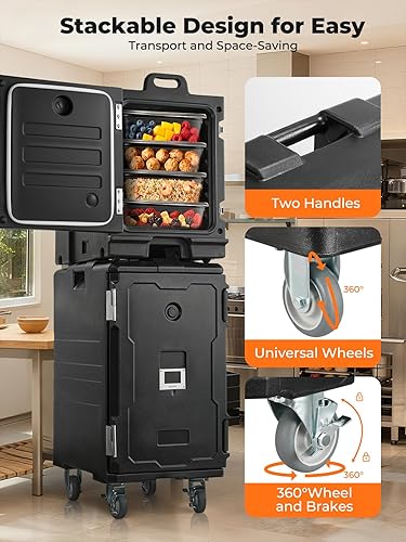 Miniatura 5 de Calentadores de alimentos con ruedas giratorias, calentador de alimentos de caja caliente de 127 cuartos de galón, bisagras de acero inoxidable 304,