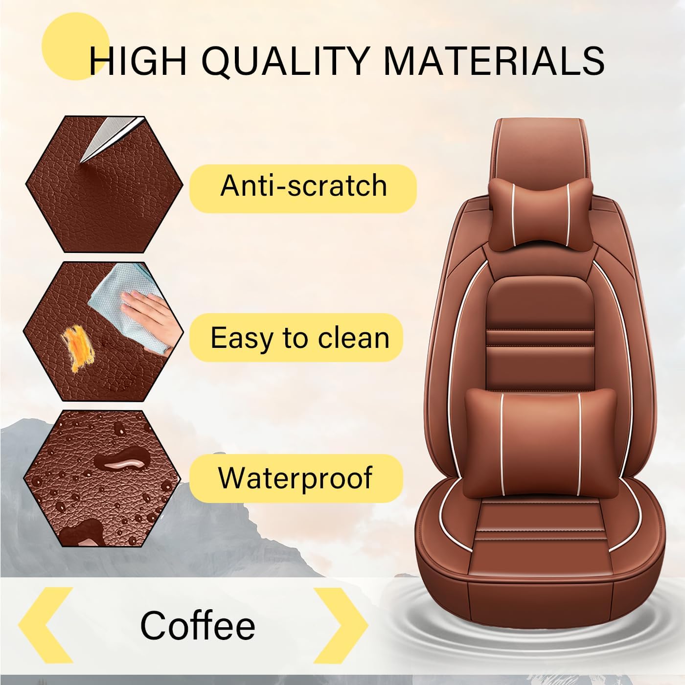 Leather Car Seat Covers Fit for Buick Enclave 2008-2023, Car Seat Cover 7 Seat, Non-Slip and Waterproof Full Set with Pillow Accessories (Coffee)
