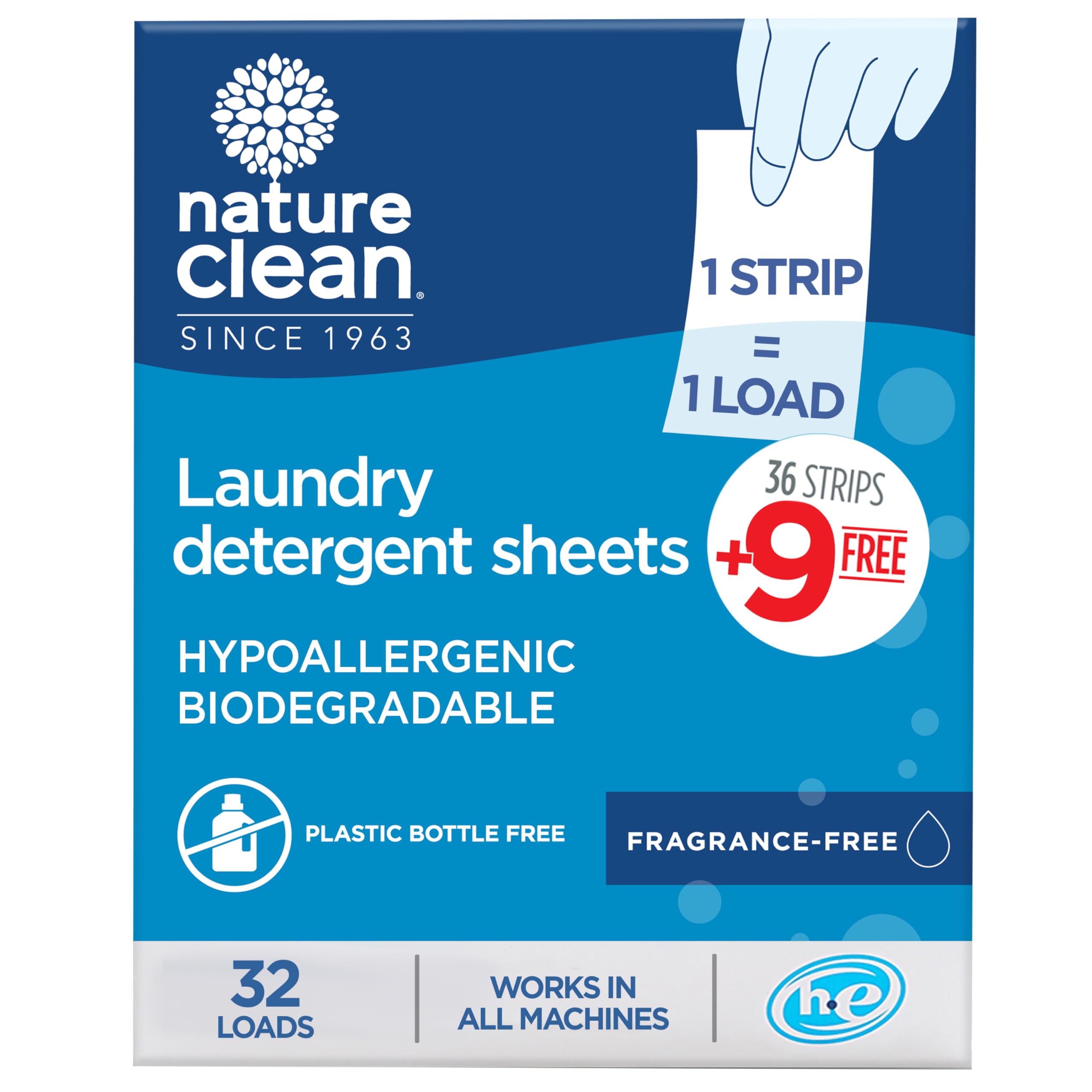 Nature Clean Non-Toxic Laundry Detergent Sheets Unscented 32 counts. Natural Fragrance Free Travel Laundry Detergent Strips & Soap Sheets Scent free for Sensitive skin & Hypoallergenic