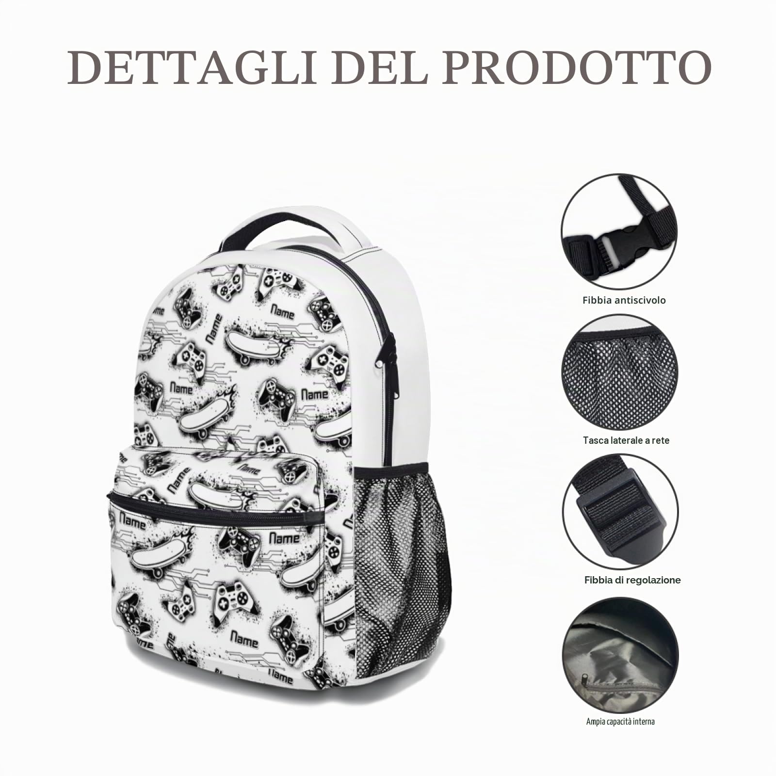 Personalizzata Zaino scuola elementare bambina ragazzo Personalizzate Motivo Gamepad con Nome per school bag Scuola 3 Pezzi zainetto asilo bambino con borsa termica e Astuccio zaini media superiore
