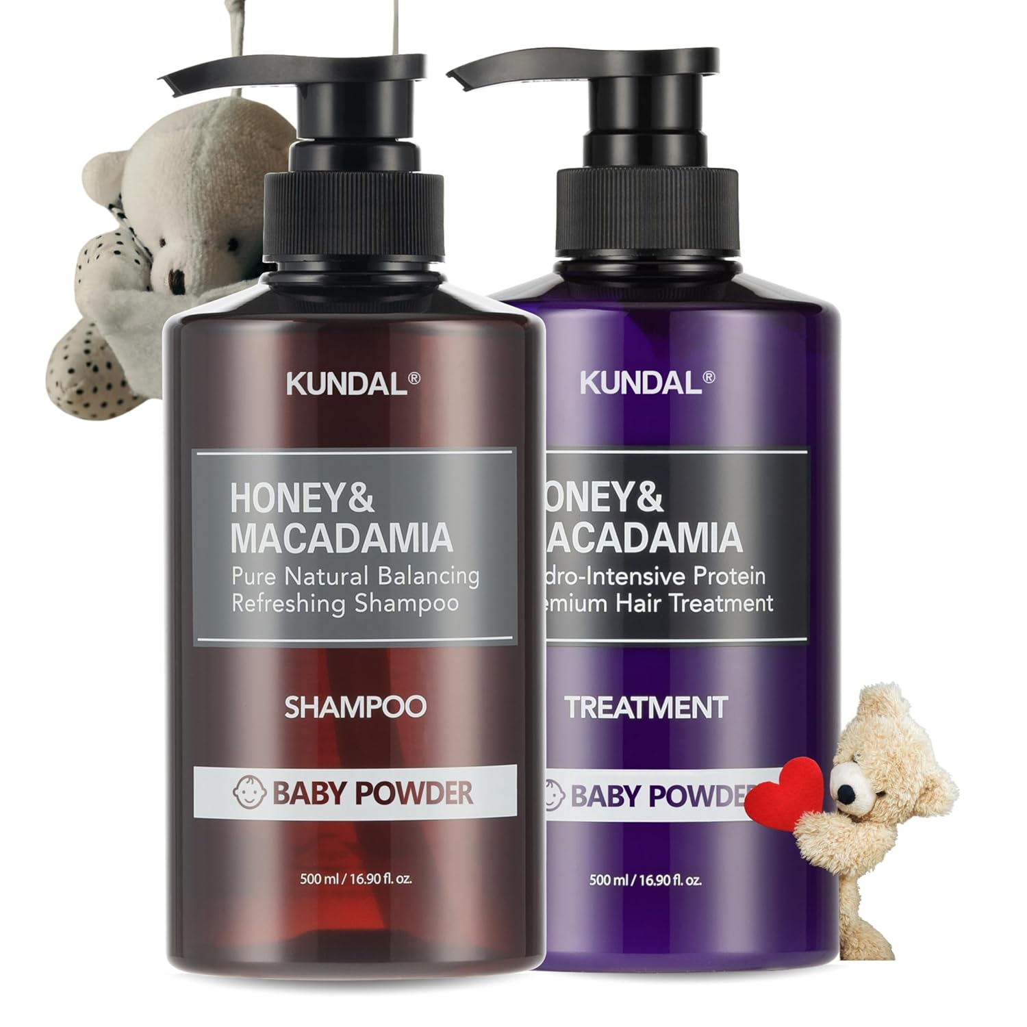 KUNDAL Natural Shampoo and Conditioner Set [Baby Powder] – Korean Hair Care, Long Lasting Fragrance, Moisturize, Nourish, Frizz Control, Argan & Macadamia Oil, Sulfate-Free 16.9fl oz (Pack of 2)