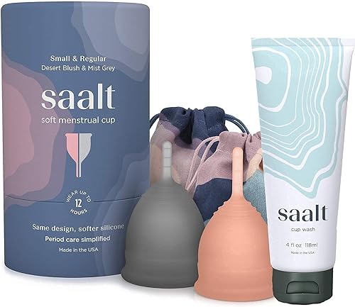 Saalt Copa menstrual suave paquete de 2 y saalt Cup Wash  Taza de silicona reutilizable de grado médico premium y paquete saalt Wash